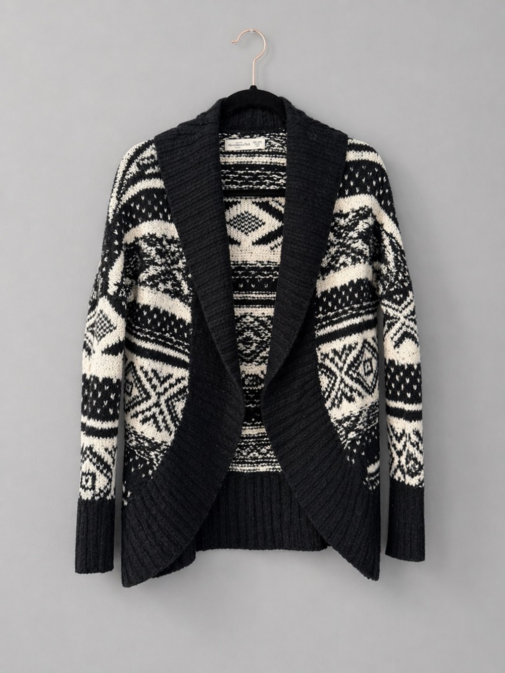 Abercrombie & Fitch Black and Cream Fair Isle Shawl Cardigan